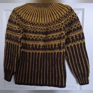 Hand Crafted Women's Brown and Gold Turtleneck Sweater